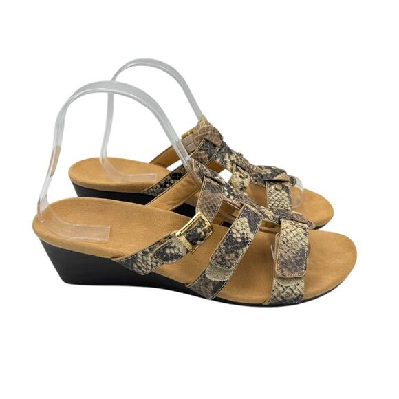 VIONIC Radia Orthotic Wedge Adjustable 3 Strap Snakeskin Embossed Sandals - Picture 7 of 11